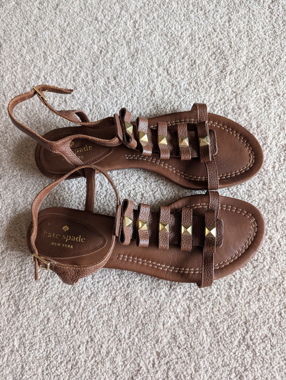 kate spade Brown Leather Studded Gladiator Bow Sandals